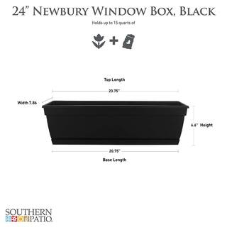 Dynamic Design Newbury Small 7.86 in x 23.75 in. 15 qt. Black Resin Window Box Outdoor Planter with Saucer NW2412BK