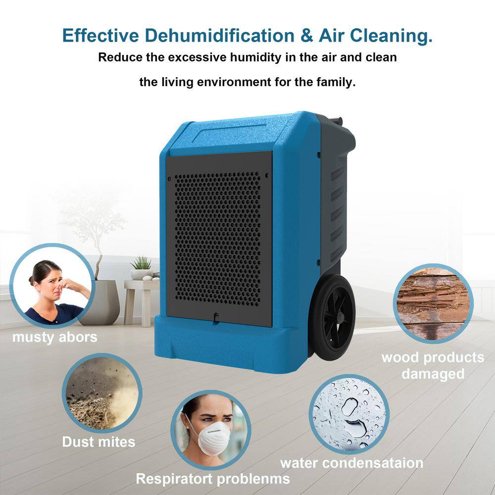 Edendirect 230 pt. 8000 sq.ft. Bucketless Commercial Dehumidifier in Blue with Drain Hose Rotomolded Case WE-OL230SP