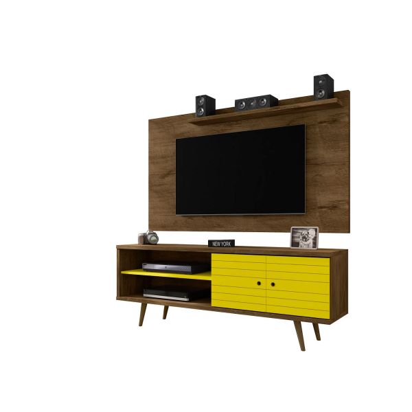 Liberty 62.99 TV Stand and Panel in Rustic Brown and Yellow