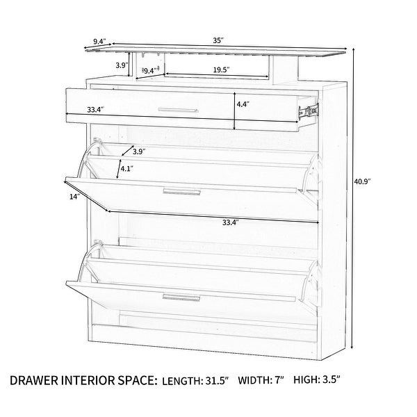 Shoe Cabinet with 2-Flip Drawers， Tempered Glass Top Shoe Storage Cabinet with Drawer， Shoe Rack with LED Light for Hallway - - 37851490