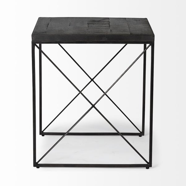 Trestman II Medium Brown Solid Wood Square Top w/ Black Iron Cross Braced End/Side Table