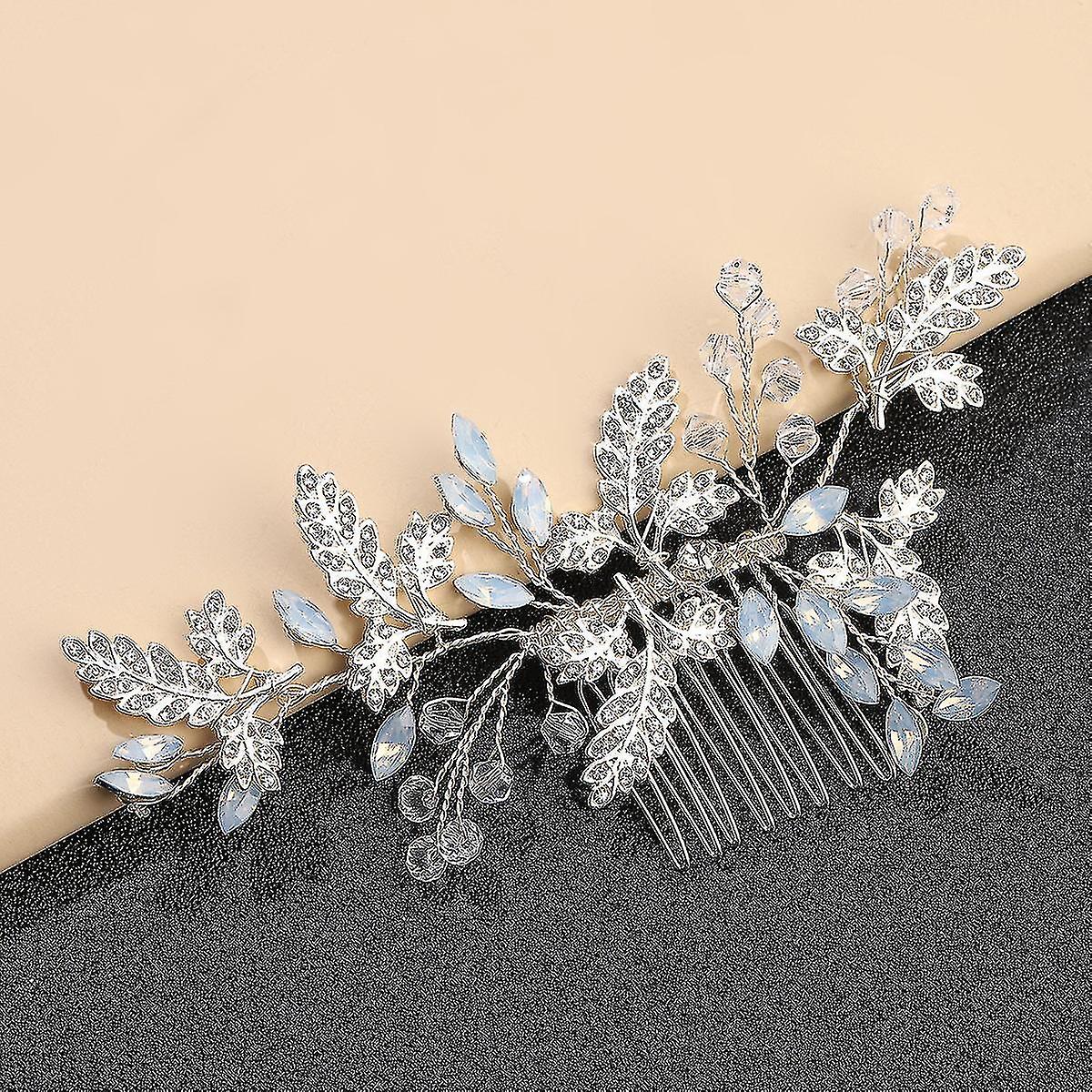 Women Hair Side Combs Leaves Shaped Glass Bridal Hair Clips Glittery Alloy Hair Accessories For