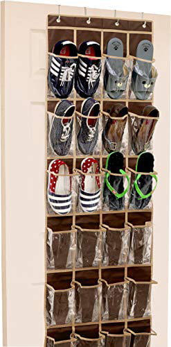 24 Pockets - SimpleHouseware Crystal Clear Over The Door Hanging Shoe Organizer， Brown