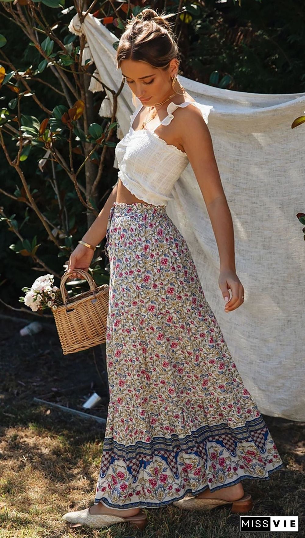 Floral Boho Casual Maxi Skirt