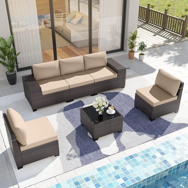 Kullavik Patio Furniture Set Sofa 6Piece Wicker Sectional Sofa Set，Outdoor Furniture Rattan Patio Sofa Conversation Set