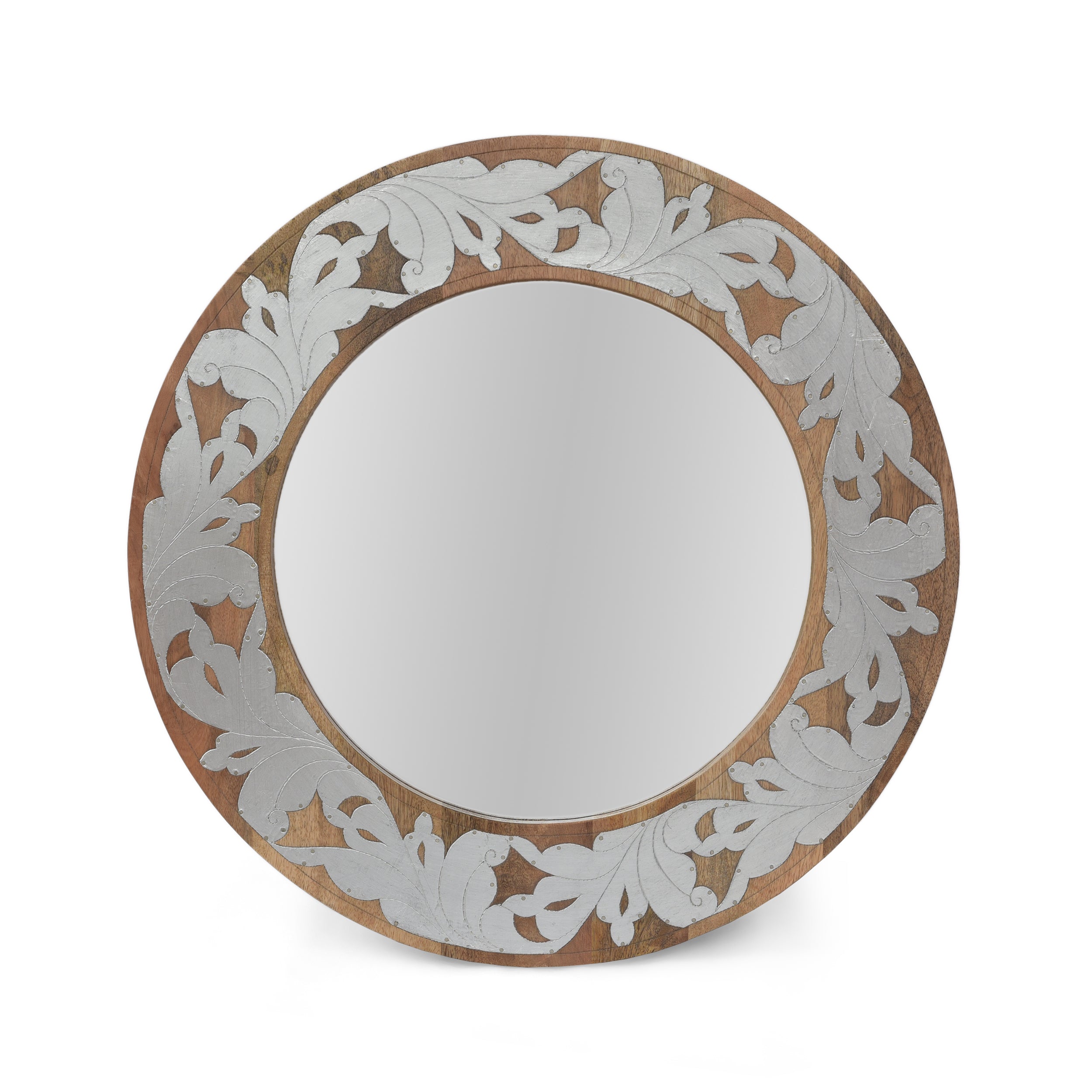 Danyella Mango Wood Aluminum Fitted Round Mirror