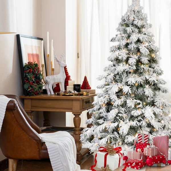 PVC White Flocked Christmas Tree with Lights