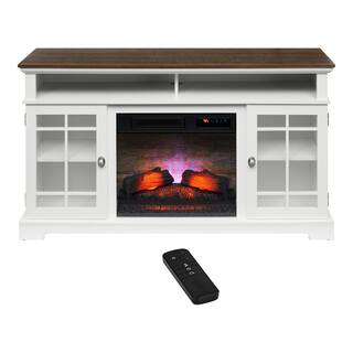 StyleWell Canteridge 60 in. Freestanding Media Console Electric Fireplace TV Stand in White with Brown Top 150717