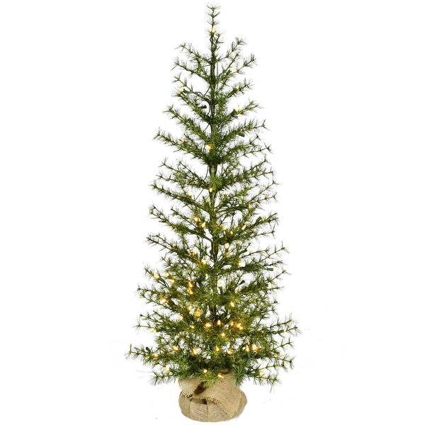 Fraser Hill Farm 4ft. Farmhouse Fir Christmas Tree with Burlap Bag and Warm White LED Lights，Set of 2