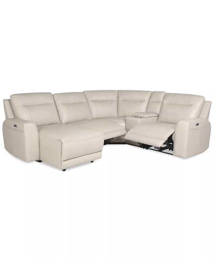 Macy's CLOSEOUT! Blairemoore 5-Pc. Leather Power Chaise Sectional with 1 USB Console and 2 Power Recliners