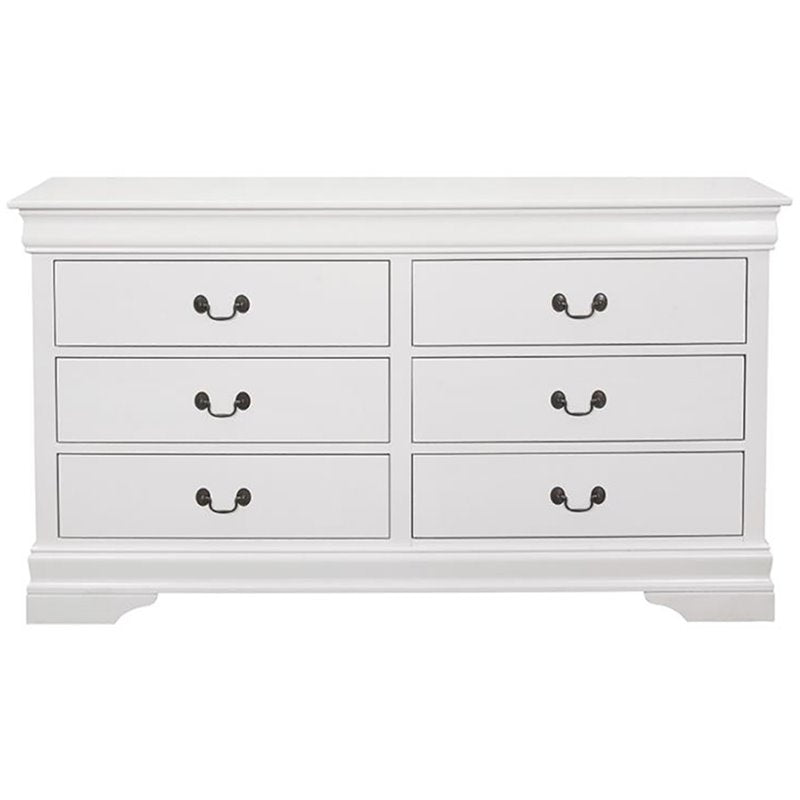 Bowery Hill Louis Philippe 6 Drawer Double Dresser in White