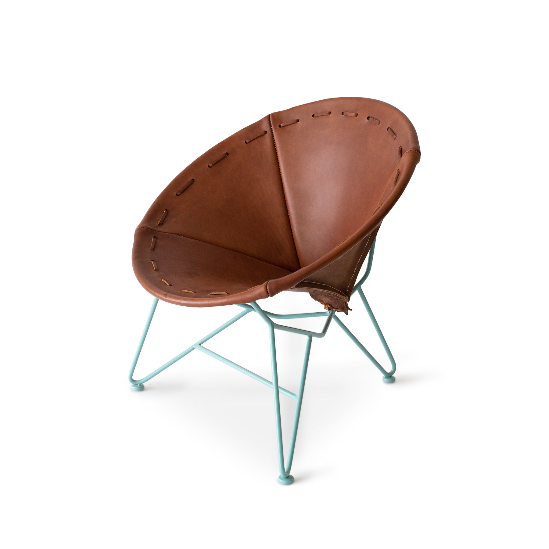 Chocolate Saddle Leather Round Chair with Light Green Base – Elegant, Comfortable, and Stylish