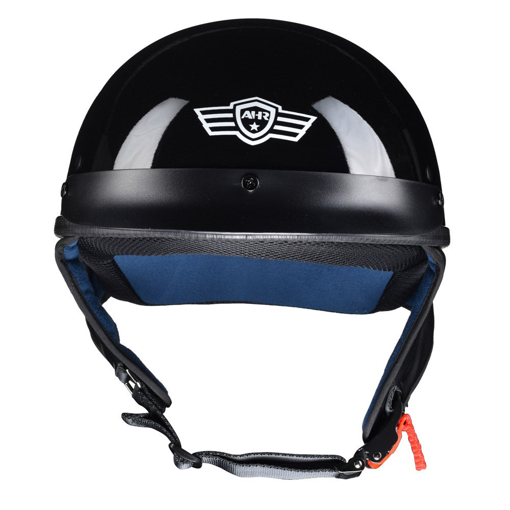 AHR RUN-C Half Helmet Glossy Black Chopper Motorcycle Helmet DOT