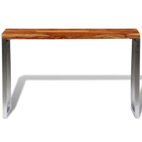 Solid Sheesham Wood Console Table with Steel Leg