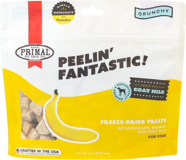 Primal Peelin' Fantastic Chicken and Banana with Goat Milk Flavored Crunchy Dog Treats， 2-oz bag