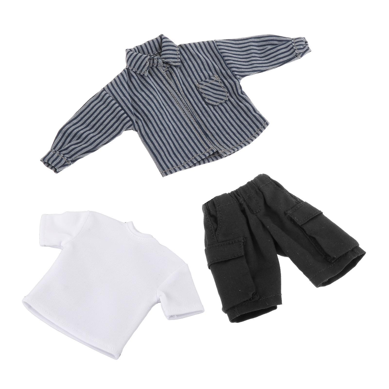 1/12 Scale Shirt T Shirt Pants Set For 6 Inch Doll Model Male Action Figures Dark Blue Stripe