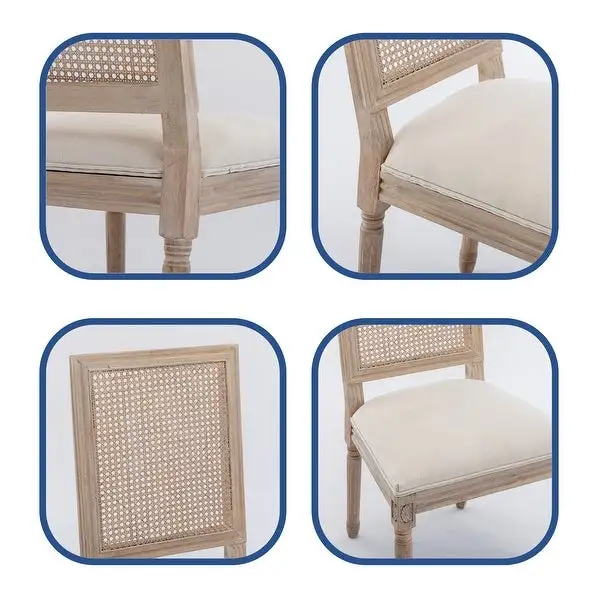 Cream French Style Wood Frame Linen Fabric Dining Chair (Set of 2)