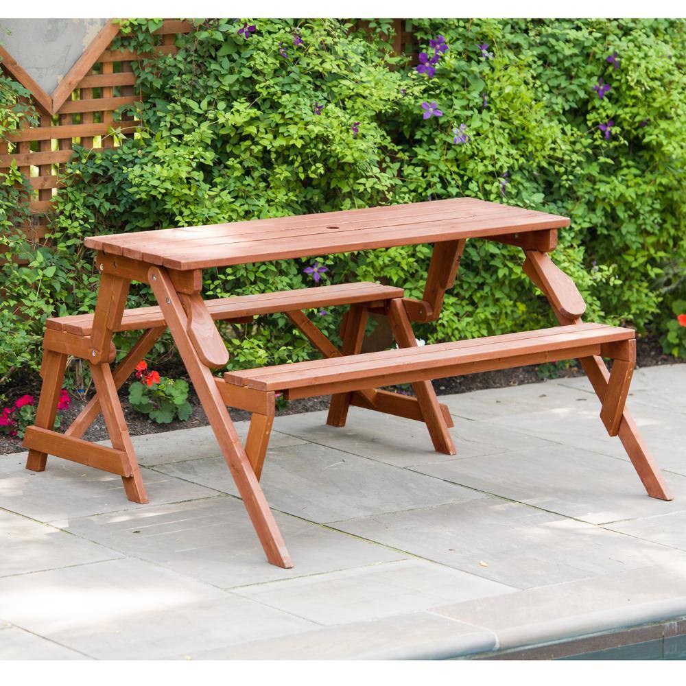 Leisure Season 55 in. x 58 in. x 30 in. Cedar Folding Picnic Patio Table and Bench FPTB7104