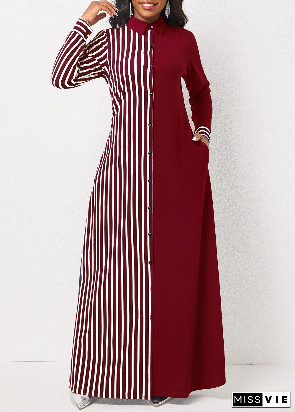 Striped Pocket H Shape Maxi Dress