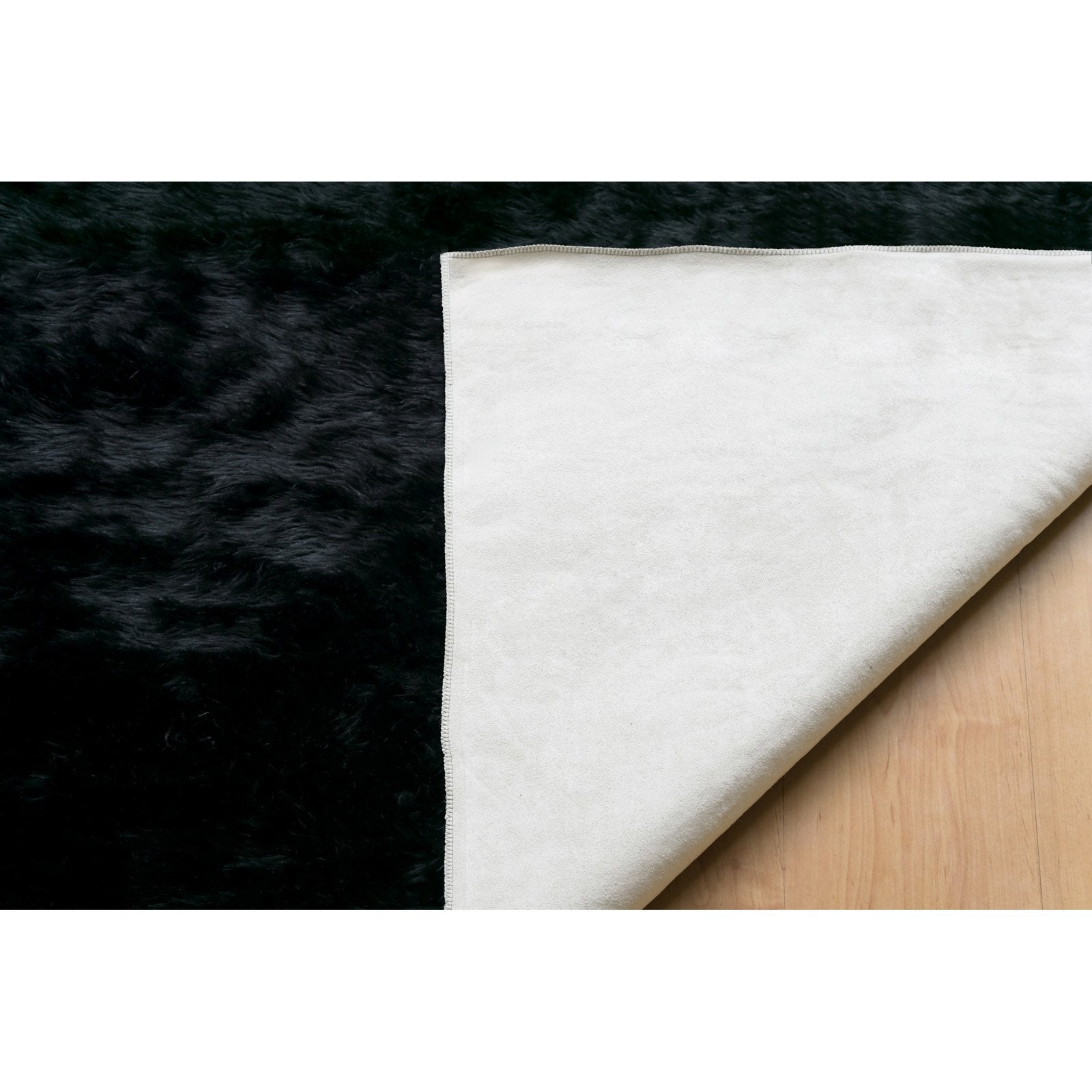 Ailis Faux Sheepskin Fur Area Rug Black Rectangular 7x5