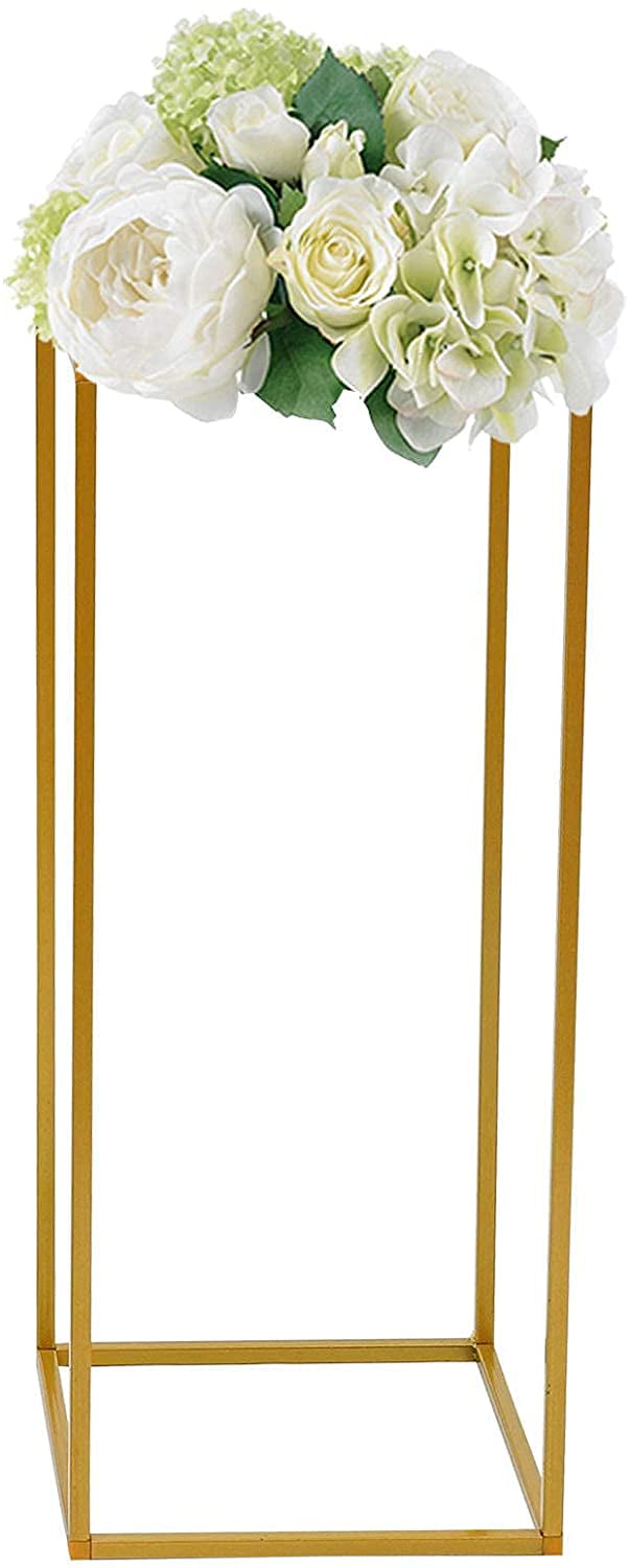 Anqidi Wedding Flower Stand Set, 10Pcs Rectangle Gold Metal Column Rack Wedding Prop Decor Balloon Display Holder (80cm)