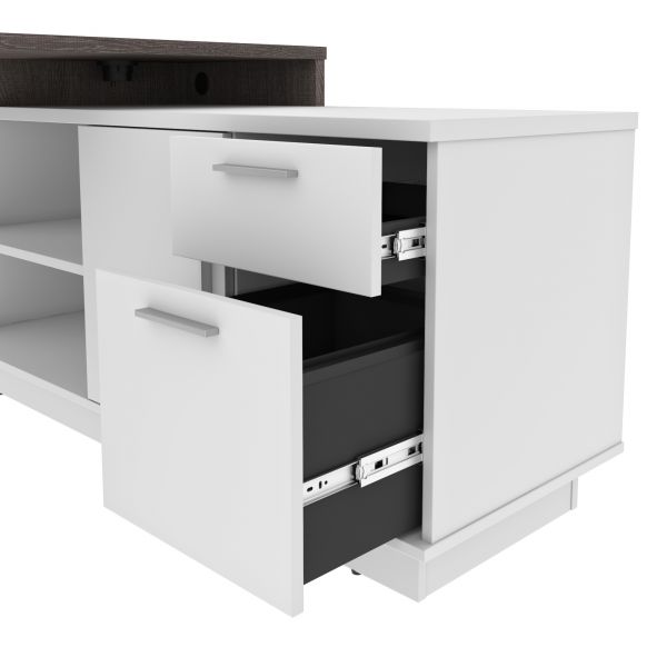 Bestar Equinox L-Shaped Desk - Bark Gray and White