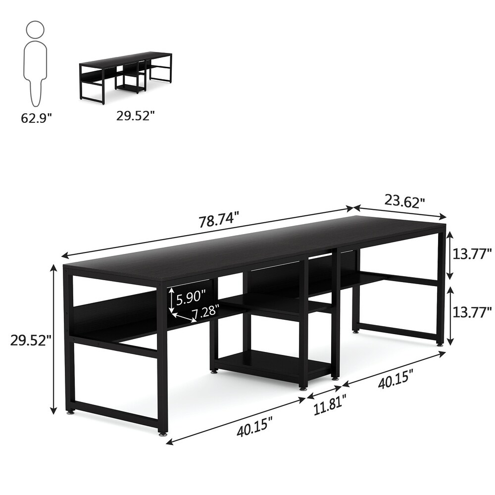 Two Person Desk with Bookshelf  Double Office Desk