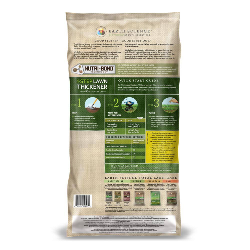 EARTH SCIENCE 12 lbs. 1-Step Lawn Thickener All-In-One Grass Seed and Fertilizer Sun and Shade Overseeding Mix 11877