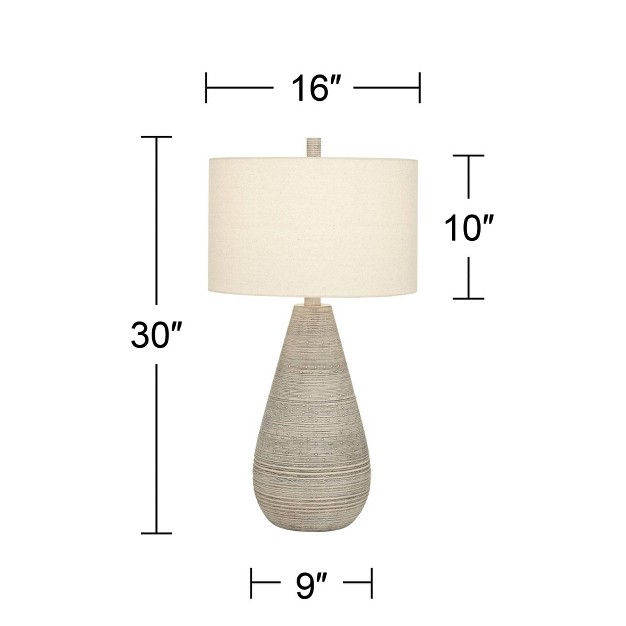 Tall Natural Gray Ceramic Oatmeal Drum Shade For Bedroom Living Room Bedside Nightstand Office Kids House