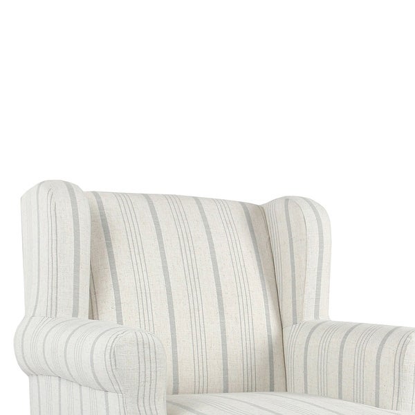 Stripped Pattern Fabric Upholstered Wooden Accent Chair with Wing Back， Multicolor