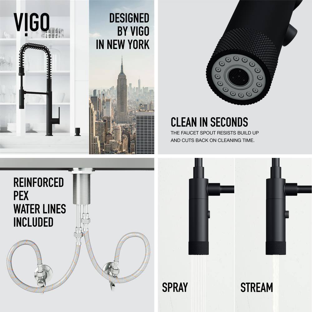 VIGO Sterling Single Handle Pull-Down Sprayer Kitchen Faucet Set with Soap Dispenser in Matte Black VG02037MBK2