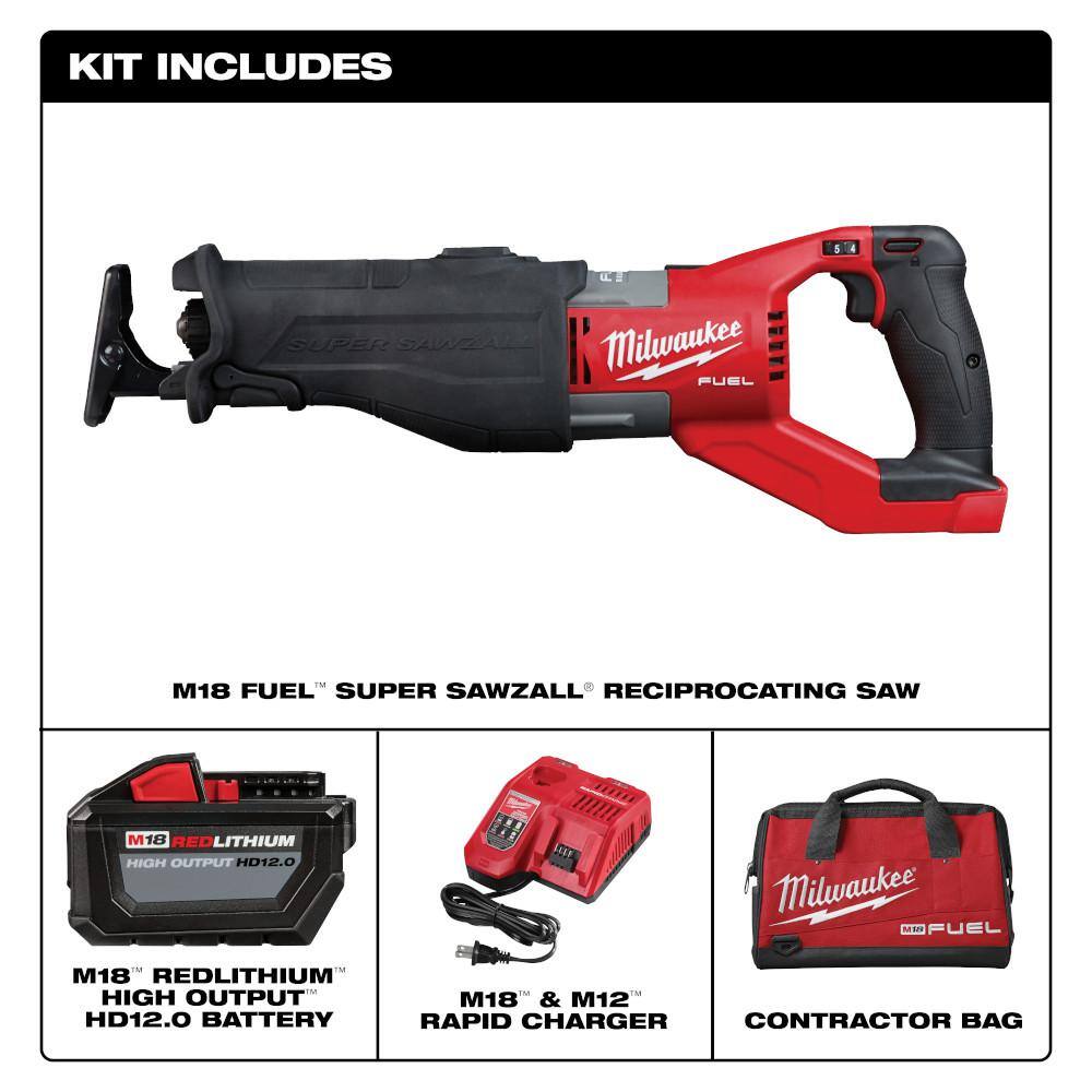 MW M18 FUEL 18V Lithium-Ion Brushless Cordless SUPER SAWZALL Orbital Reciprocating Saw Kit w(1) 12.0 Ah Battery 2722-21HD