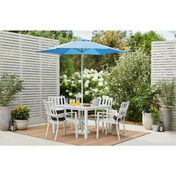 StyleWell 42 in Mix and Match Lattice White Square Metal Outdoor Patio Dining Table with Slat Top