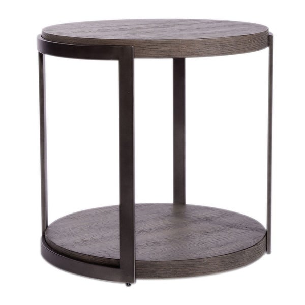 Modern View Gauntlet Gray Oak and Metal Round End Table