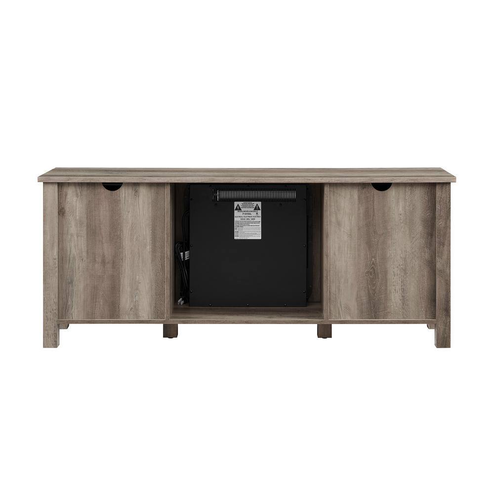 Welwick Designs 58 in. Grey Wash Wood and Glass Transitional 2-Door Windowpane Fireplace TV Stand Fits TVs up to 65 in. HD9150