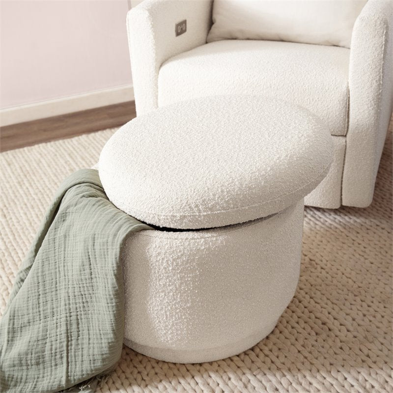 Namesake Enoki Modern Fabric Storage Ottoman in White Boucle