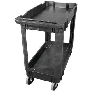 Husky 2-Tier Plastic 4-Wheeled Service Cart in Black with 500 lb. Capacity 410-113-0111