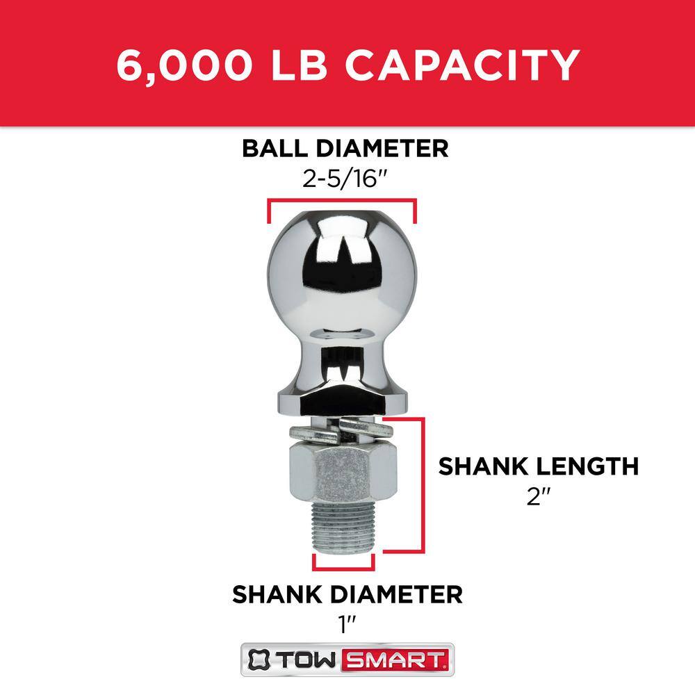 TowSmart Class 4 6000 lb. 2-516 in. Ball Diameter 1 in. Shank Diameter 2 in. Shank Length Chrome Trailer Hitch Ball 714