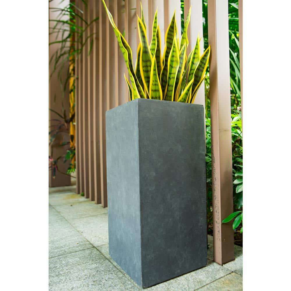 KANTE 28 in. H Square Charcoal Concrete/Fiberglass Indoor Outdoor Modern Tall Planter OSF0002C-C60121