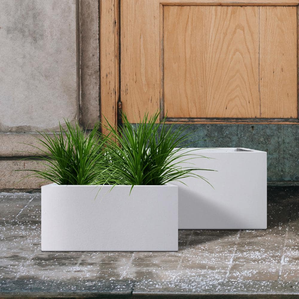 KANTE 31 in. and 23 in. L Rectangular Lightweight Pure White Concrete Metal Indoor Outdoor Planter Pots (Set of 2) RF0104AB-C80011