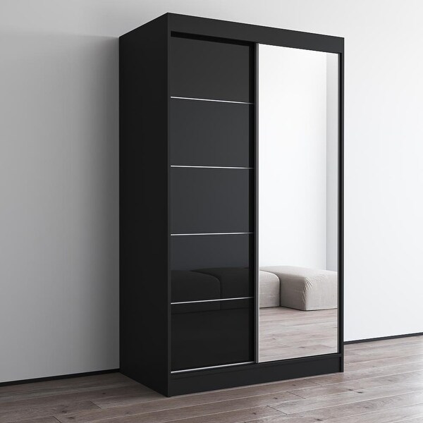 Aria High Gloss 2-door Modern Wardrobe with Mirror - - 28494566