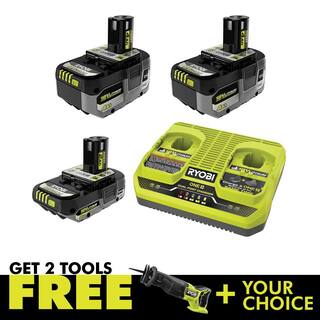 RYOBI ONE+ 18V HIGH PERFORMANCE Kit w (2) 4.0 Ah Batteries 2.0 Ah Battery 2-Port Charger  ONE+ HP Brushless Recip Saw PSK023-PBLRS01B