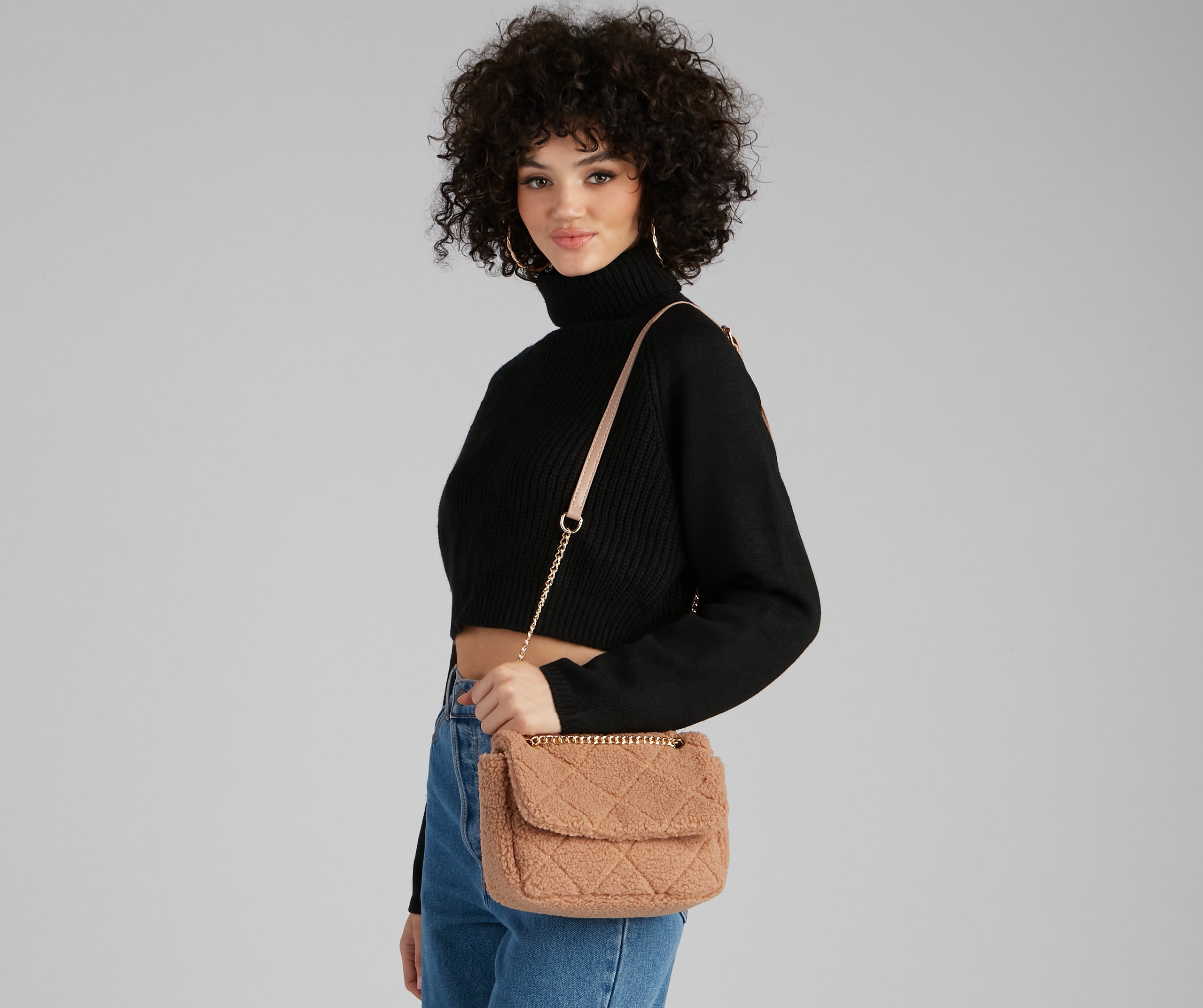 Fuzzy Extras Sherpa Quilted Crossbody