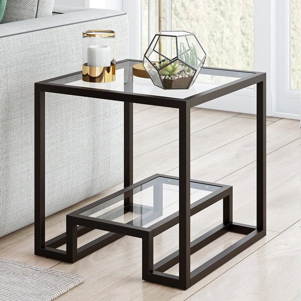 Athena Geometric Luxe Side Table in Silver