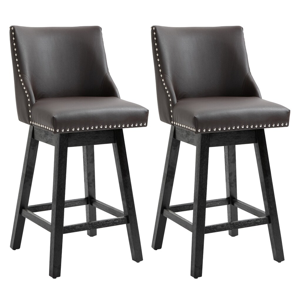 PU Leather Swivel Barstools Set of 2 Bar Height Bar Stools Armless Dining Chair with Nail Trim and Footrest for Kitchen Island