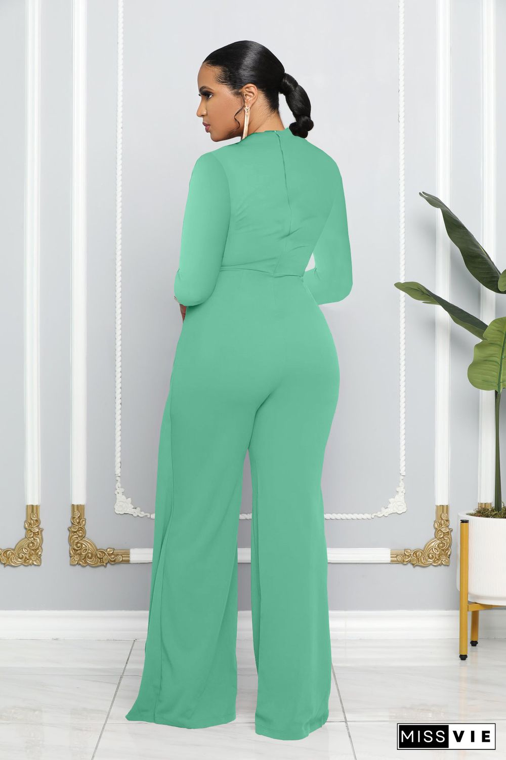 Autumn And Winter Fashion Long Sleeve Round Neck Jumpsuit