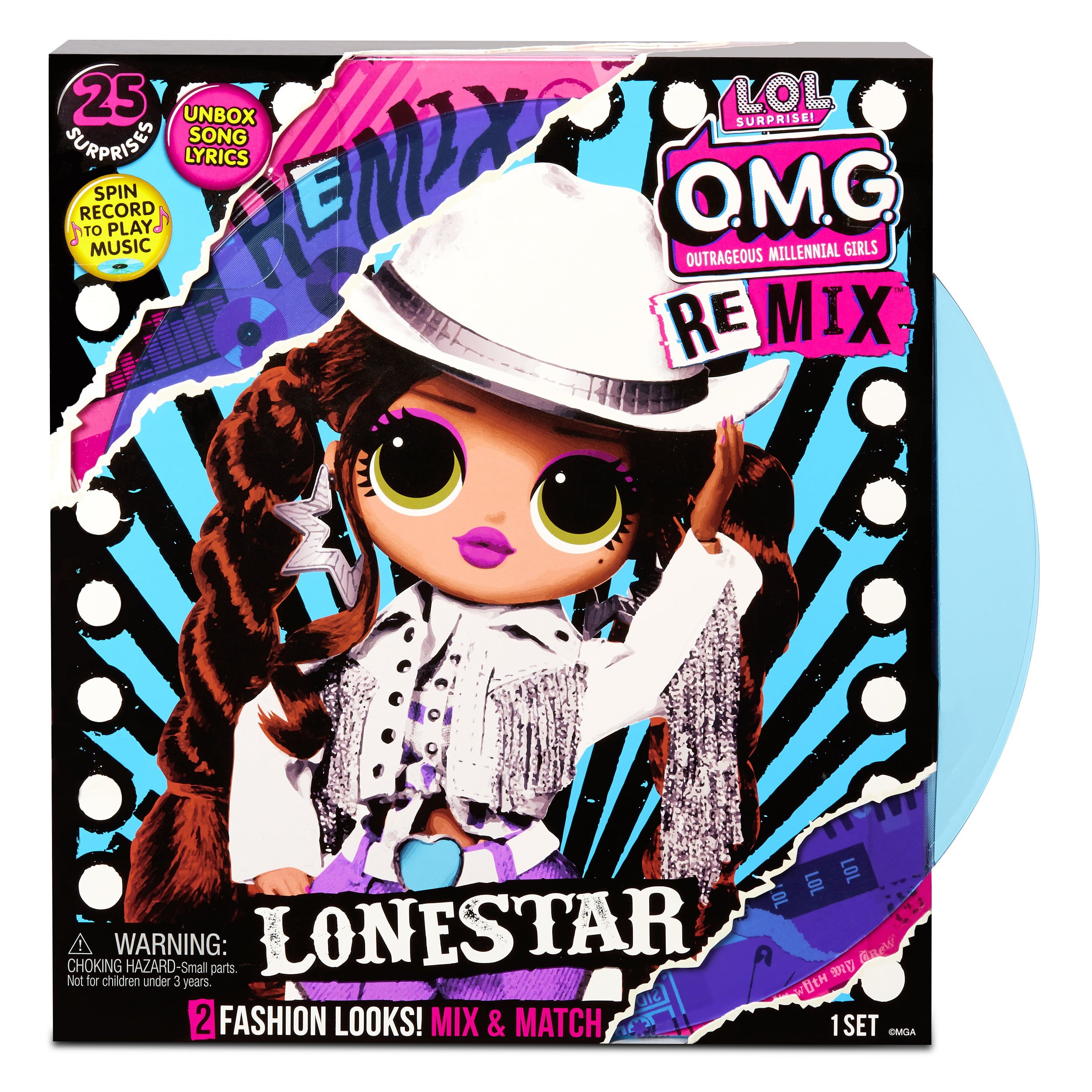 LOL Surprise OMG Remix Lonestar Fashion Doll with 25 Surprises Including Extra Outfit, Shoes, Hair Brush, Doll Stand, Lyric Magazine, and Music Record Player - Toys For Girls Ages 4 5 6+