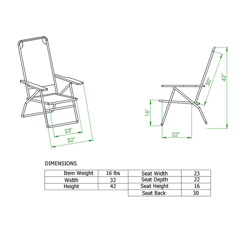 Big Jumbo 500 lbs XL Aluminum Heavy Duty Beach Chair for Big and Tall - 4 Reclining Positions