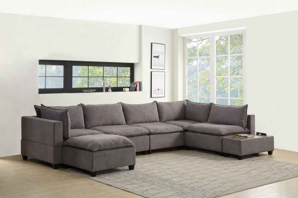 Madison Light Gray 7Pc Modular Sectional Sofa Chaise  USB Storage Console Table   Transitional   Sectional Sofas   by Homesquare  Houzz