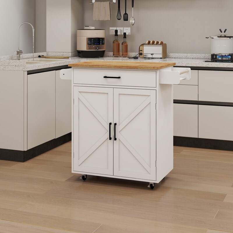 Kitchen Island Rolling Trolley Cart with Adjustable Shelves